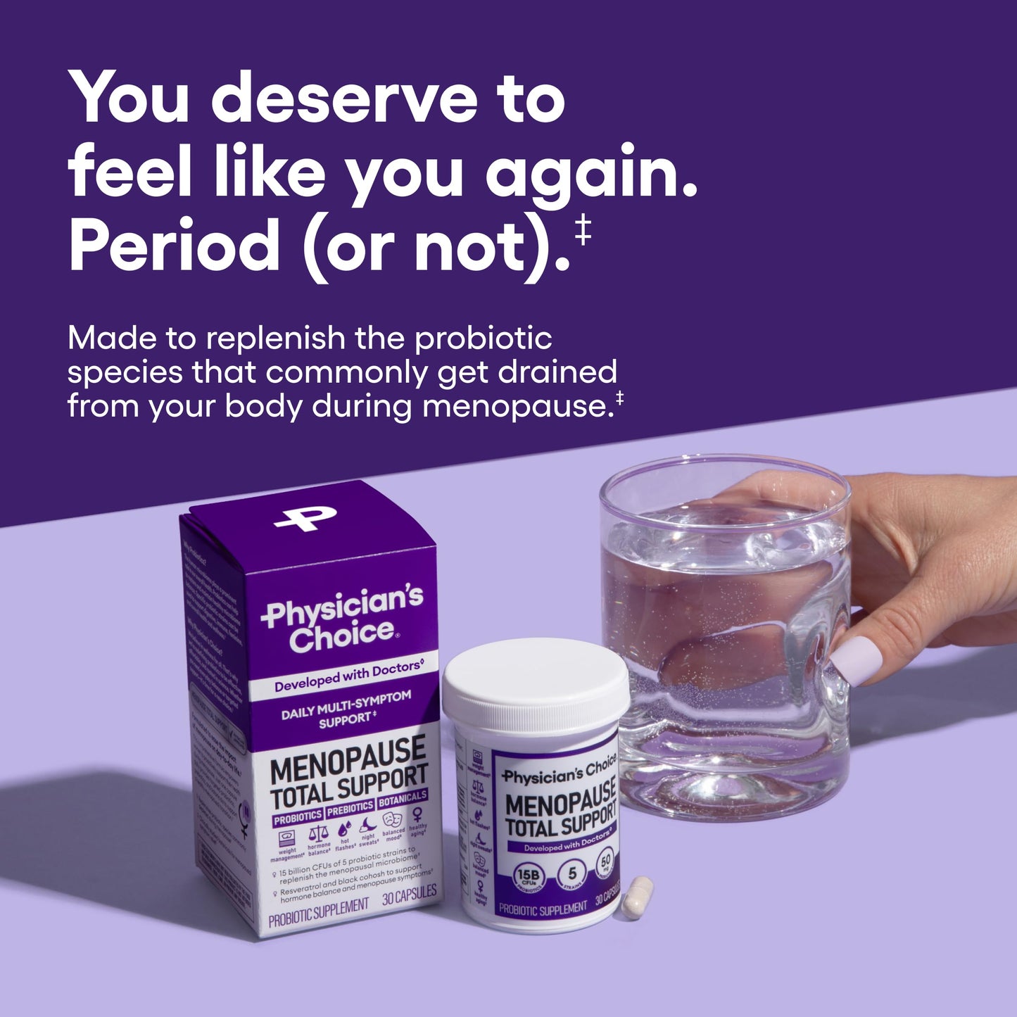 Physician's CHOICE Menopause Probiotic Supplement – Hormone Balance, Hot Flashes & Gut Health (60ct)