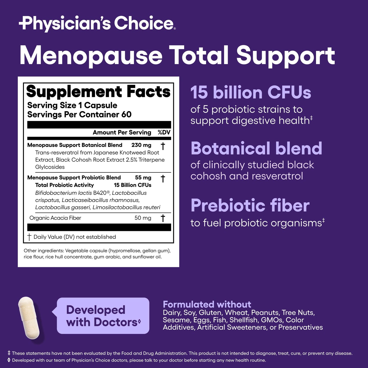 Physician's CHOICE Menopause Probiotic Supplement – Hormone Balance, Hot Flashes & Gut Health (60ct)