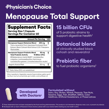 Physician's CHOICE Menopause Probiotic Supplement – Hormone Balance, Hot Flashes & Gut Health (60ct)