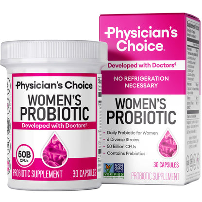 Physician's CHOICE Probiotics for Women - 50 Billion CFU, 6 Strains, Organic Prebiotics - UT & Digestive Health - 30 Count