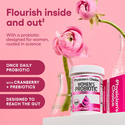 Physician's CHOICE Probiotics for Women - 50 Billion CFU, 6 Strains, Organic Prebiotics - UT & Digestive Health - 30 Count