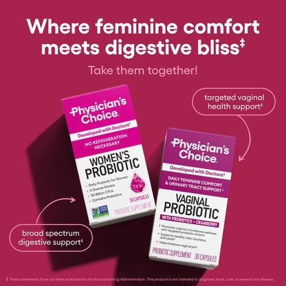 Physician's CHOICE Probiotics for Women - 50 Billion CFU, 6 Strains, Organic Prebiotics - UT & Digestive Health - 30 Count