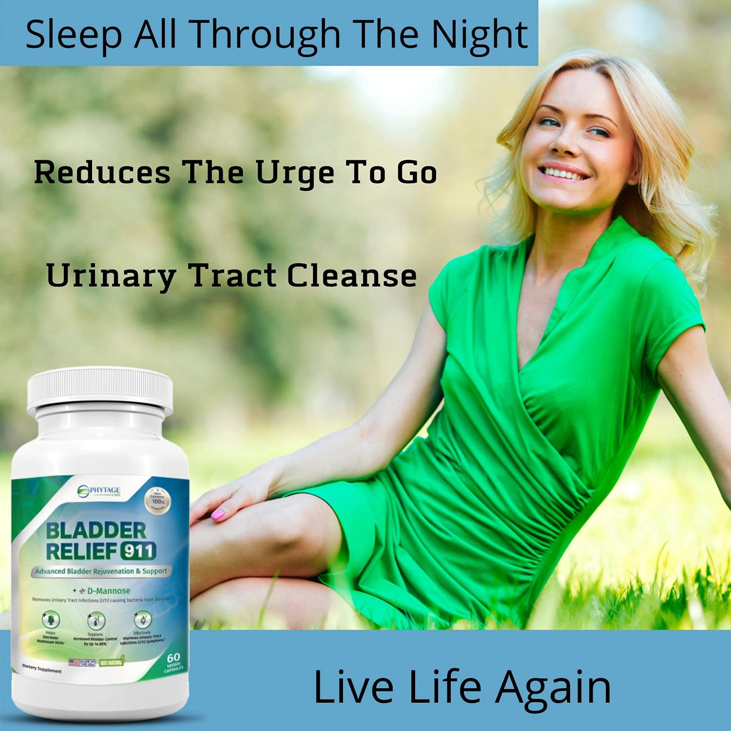 Phytage Labs Bladder Relief 911 – Detoxifying Urinary Support for Men & Women, 60 Veggie Capsules