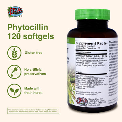 Herbs Etc. Phytocillin: Respiratory & Digestive Health Support | 120 Softgels