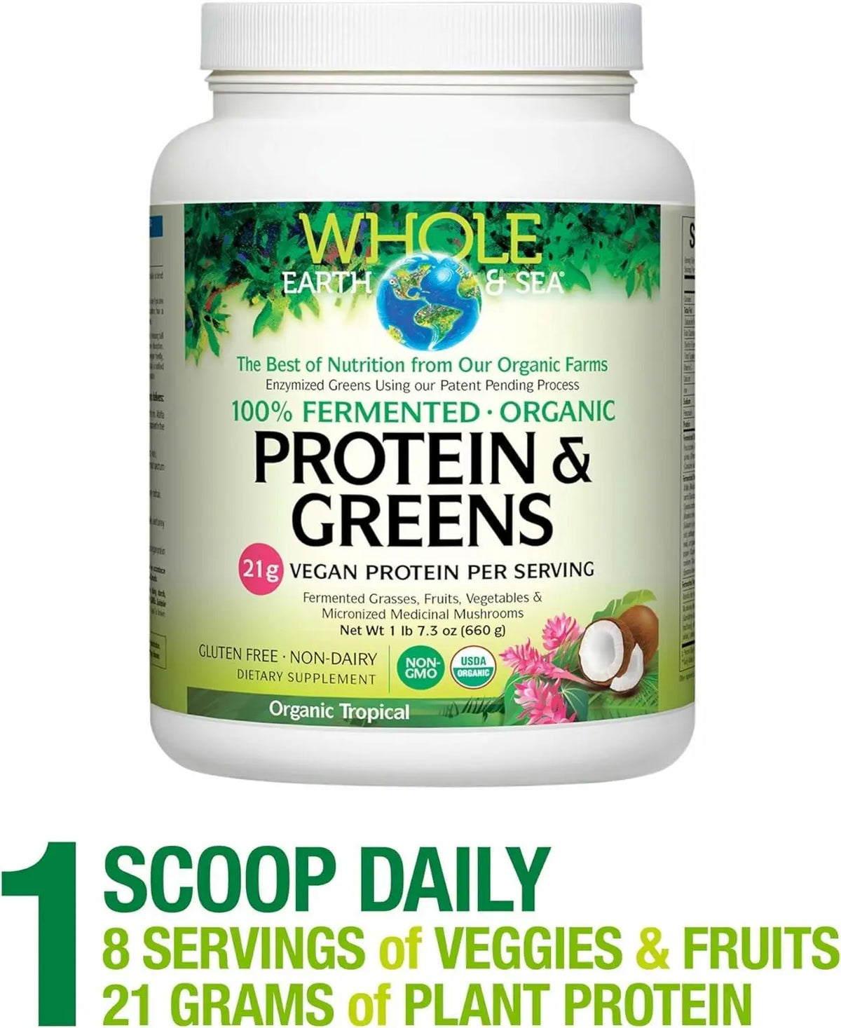 Whole Earth & Sea Organic Fermented Protein & Greens – Vegan Protein, Tropical, 1 lb 7.3 oz | Natural Factors BritishVita | Premium UK Vitamins & Wellness Supplements