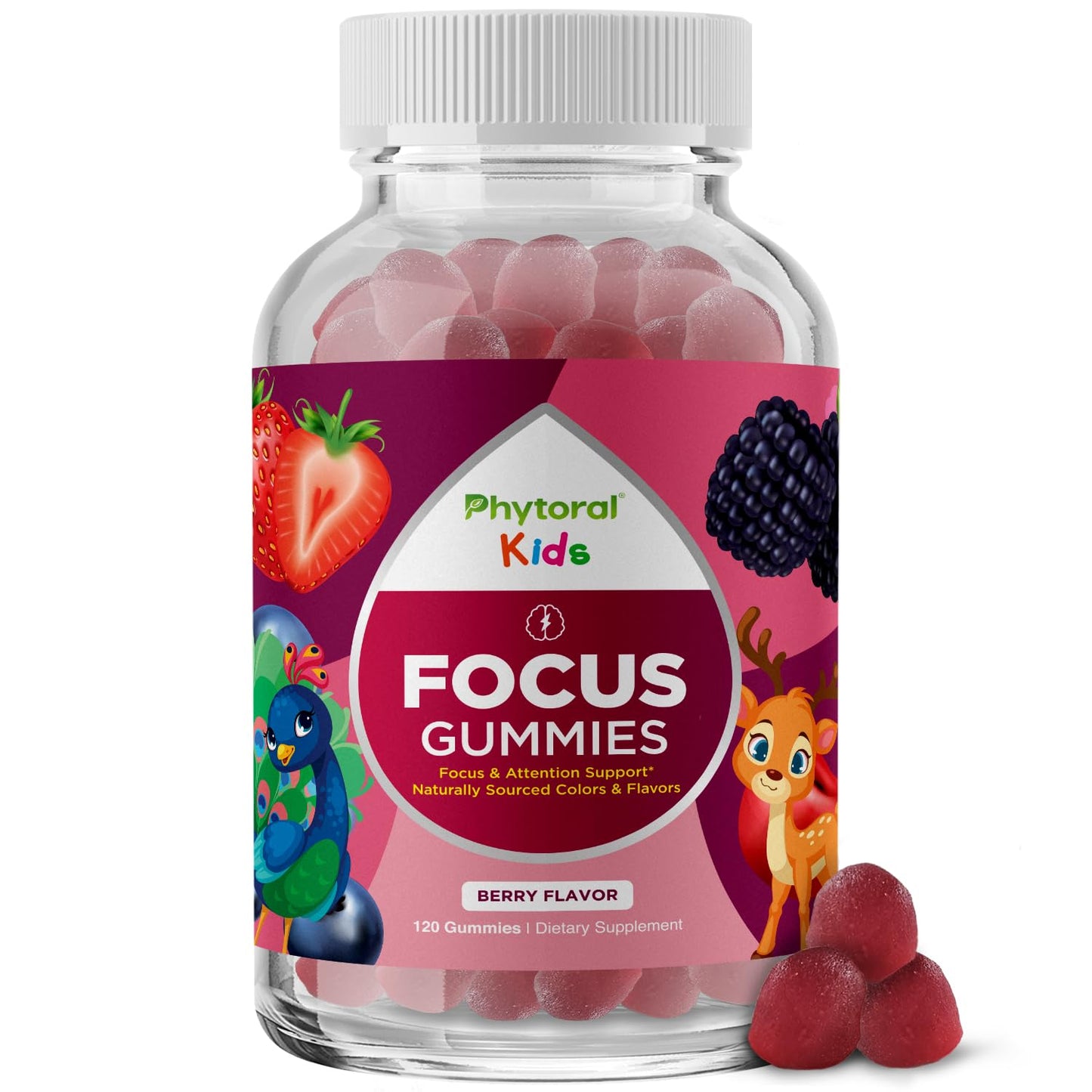 Phytoral Vegan Kids Focus Gummies – Brain Support for Children (120 Count) - Non-GMO & Gluten-Free