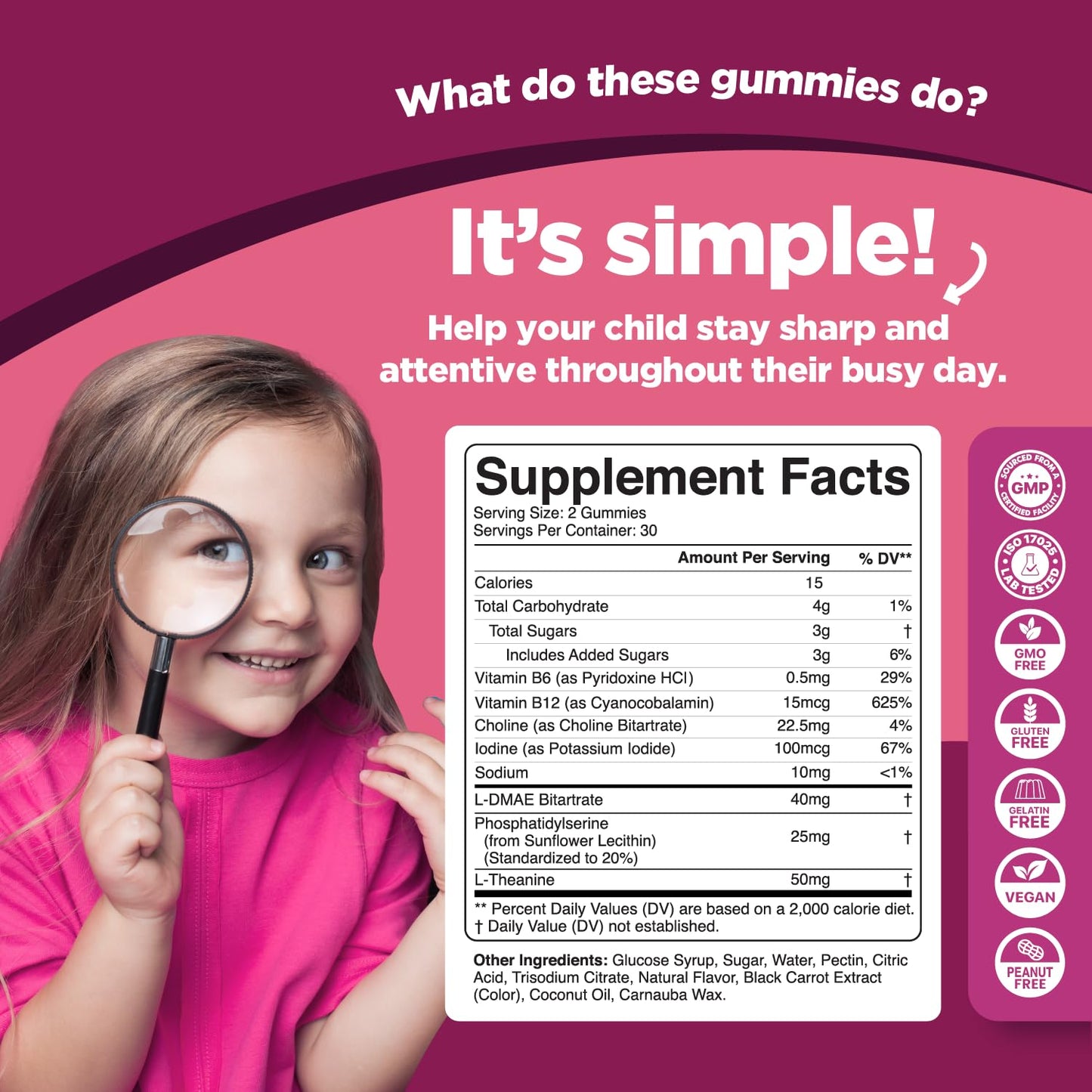 Phytoral Vegan Kids Focus Gummies - Brain Support for Children | Non-GMO & Gluten-Free | 60 Count