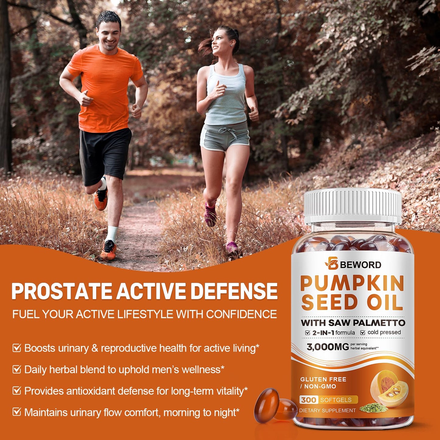 Pumpkin Seed Oil with Saw Palmetto Capsules - 3000mg | 300/600 Softgels | Cold Pressed
