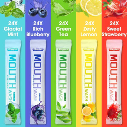 Phyyixs Mouthwash Travel Pack - 120 Pack, 5 Flavors, Alcohol-Free & Fluoride-Free
