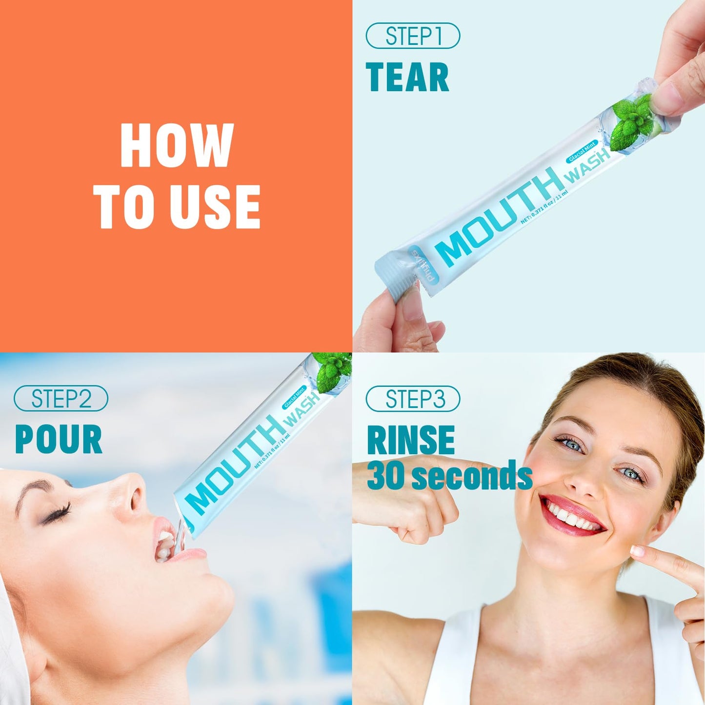 Phyyixs Mouthwash Travel Pack - 120 Pack, 5 Flavors, Alcohol-Free & Fluoride-Free