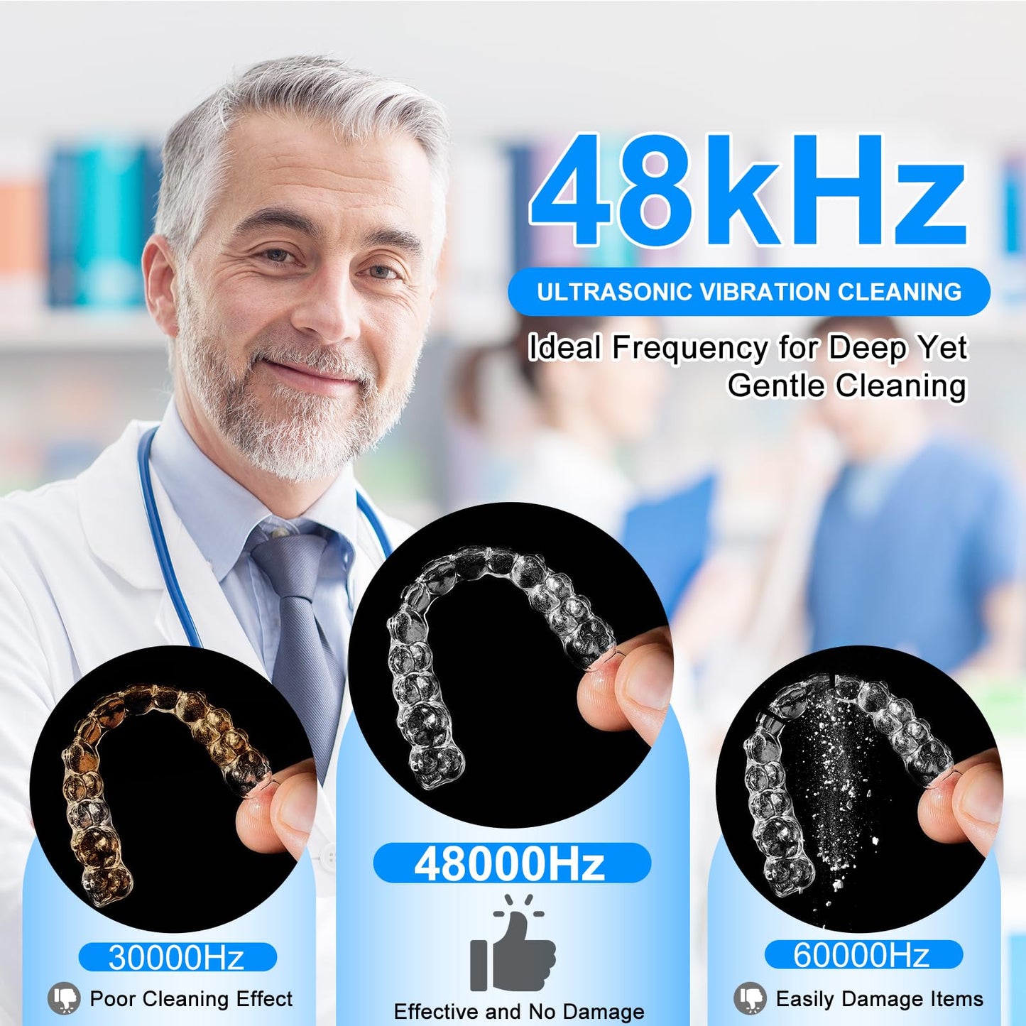 PIGETALE Ultrasonic Retainer Cleaner – 48kHz Denture Cleaner, 240ml, 3 Modes, Digital Timer
