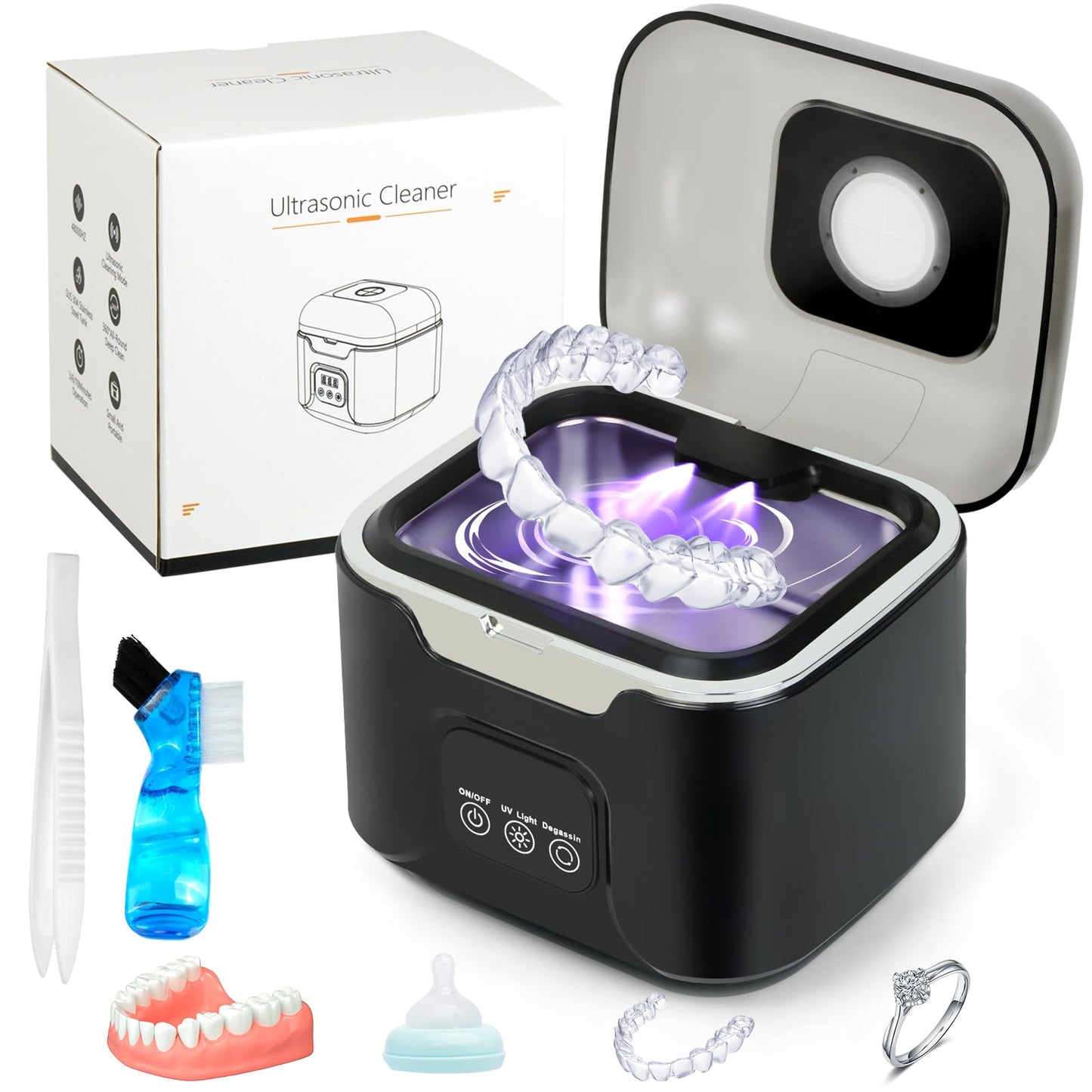 PIGETALE Ultrasonic Retainer Cleaner – 48kHz Denture Cleaner, 240ml, 3 Modes, Digital Timer