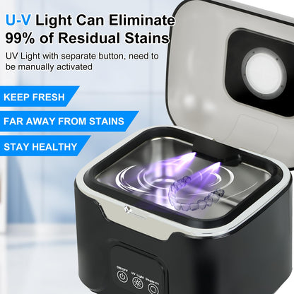 PIGETALE Ultrasonic Retainer Cleaner – 48kHz Denture Cleaner, 240ml, 3 Modes, Digital Timer