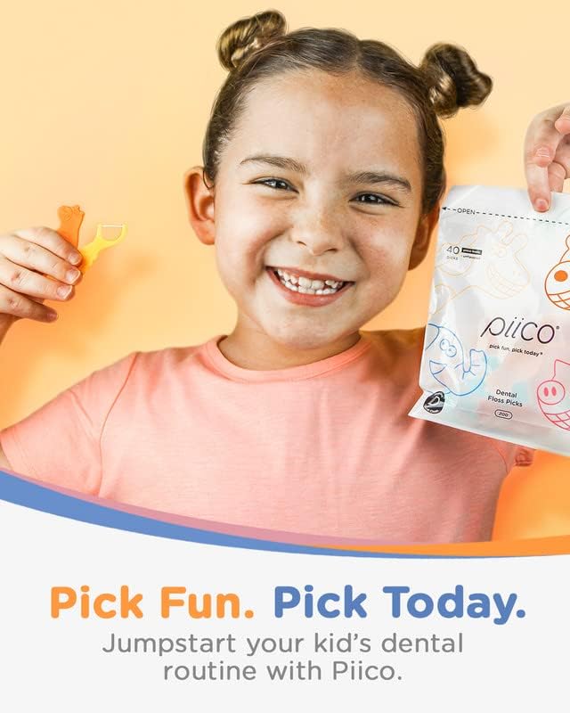 Piico Unflavored Kids Floss – No Fluoride Dual-Line Dental Picks | 300 Dino Playground Case