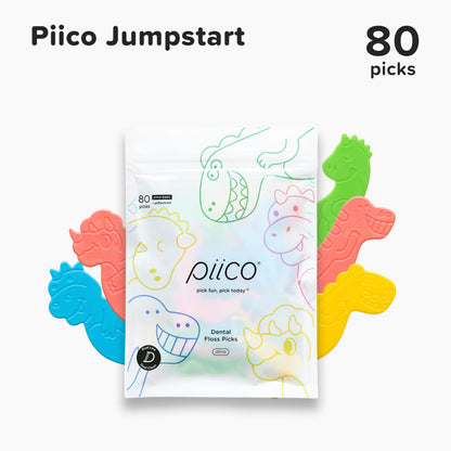 Piico Unflavored Kids Floss Picks - No Fluoride Dual Line, 80 Count Dino