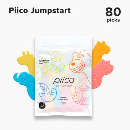 Piico Unflavored Kids Floss Picks – 80 Count Zoo Dual-Line Fluoride-Free