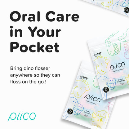 Piico Unflavored Kids Floss Picks - No Fluoride Dual Line, 80 Count Dino
