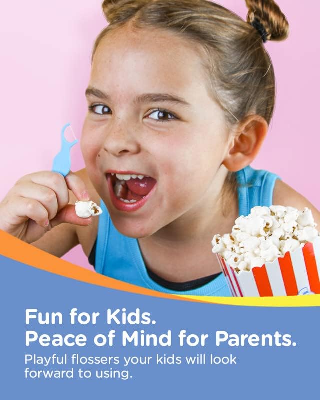 Piico Unflavored Kids Floss – No Fluoride Dual-Line Dental Picks | 300 Dino Playground Case