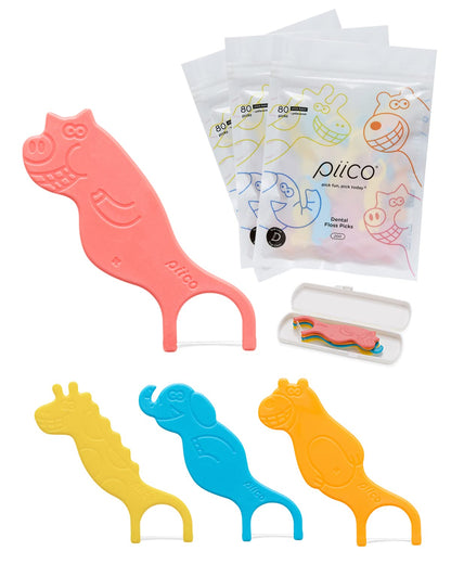 Piico Unflavored Kids Floss – No Fluoride Dual-Line Dental Floss Picks | 240 Count Zoo & Travel Case