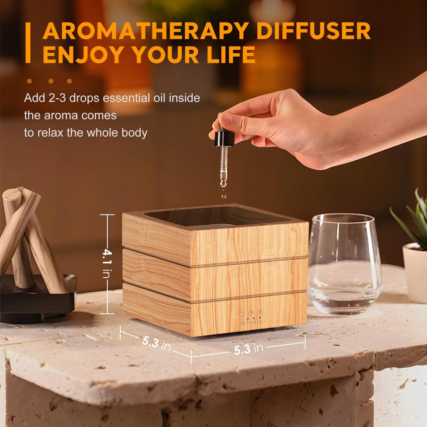PiKaPiKaP Campfire Flame Diffuser – 280ml Wood Grain, Auto Shut-Off, Remote