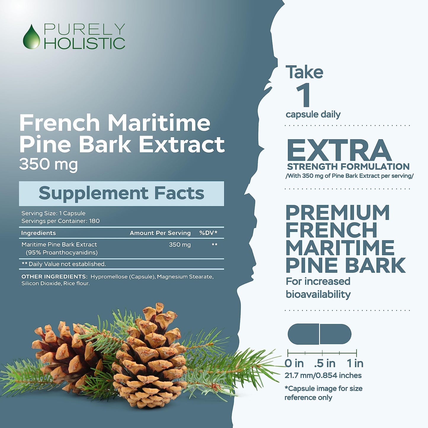 Purely Holistic Pine Bark Extract 350mg – 180 Vegan Capsules
