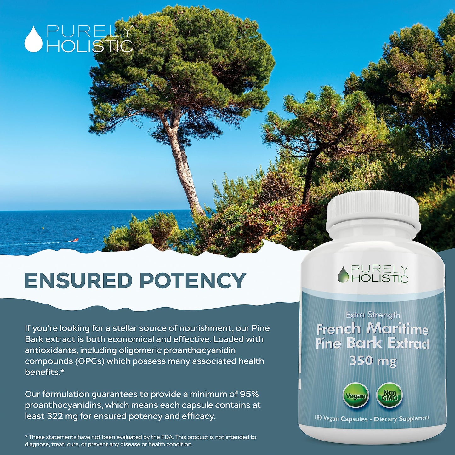 Purely Holistic Pine Bark Extract 350mg – 180 Vegan Capsules