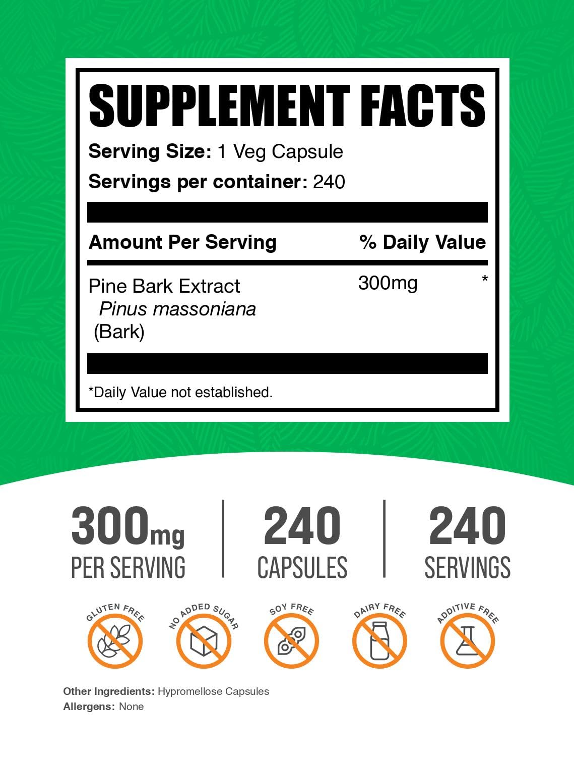 BulkSupplements Pine Bark Extract Capsules 300mg - 240 Count, Gluten Free