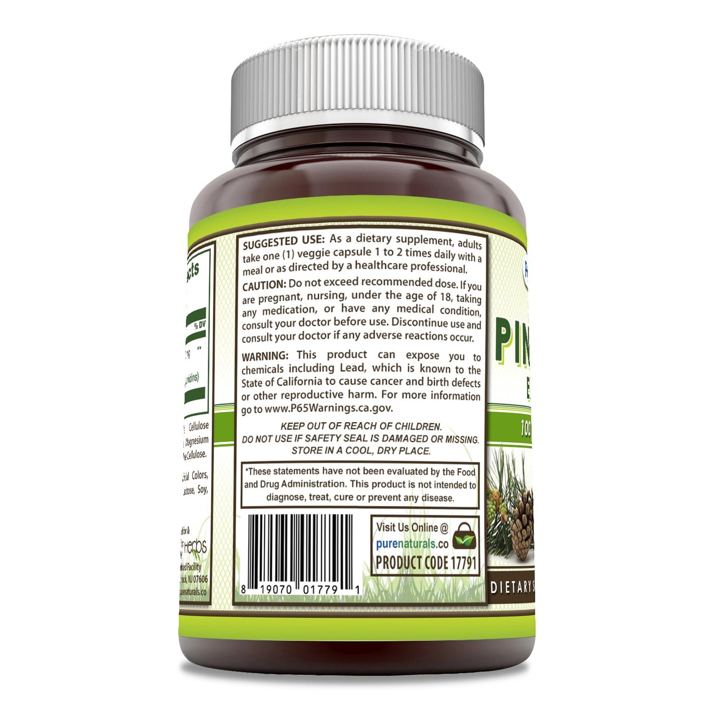 Pure Naturals Pine Bark Extract 100 mg – 60 Veggie Capsules | Non-GMO, Gluten Free | USA Made