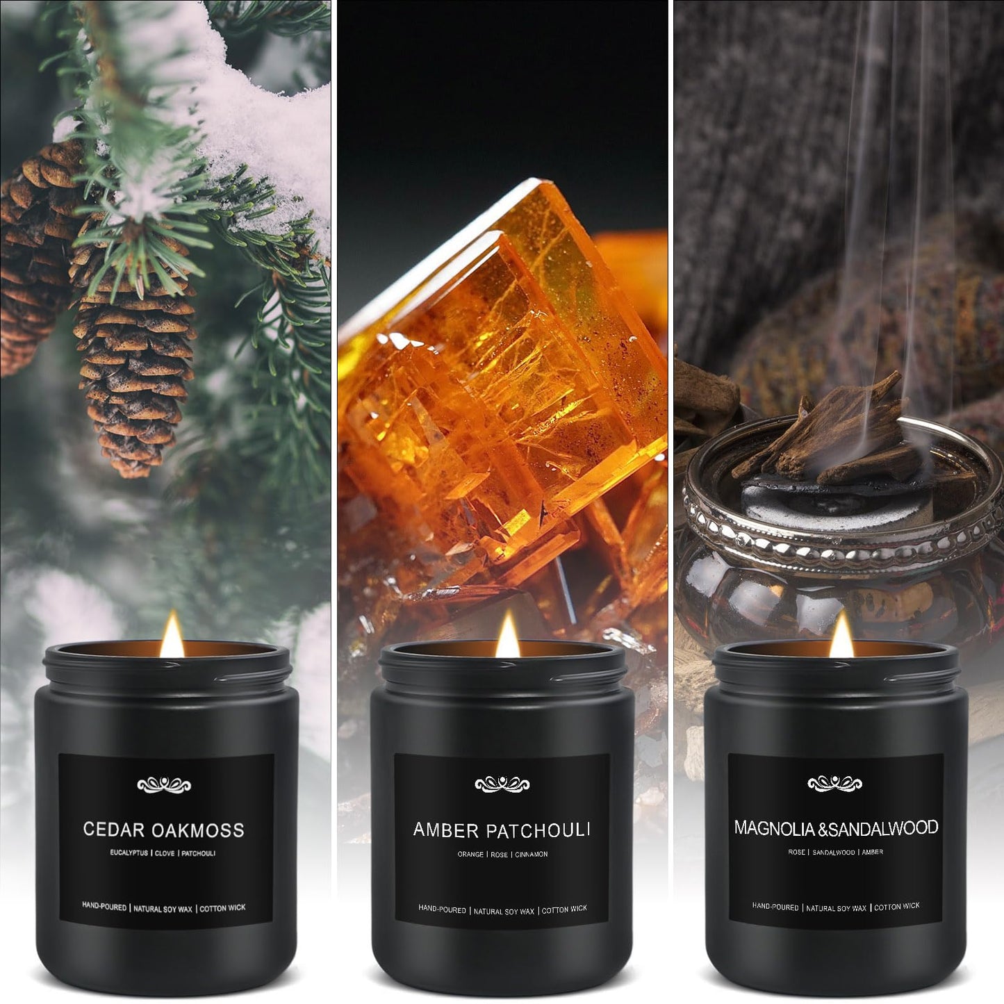6-Pack Men's Aromatherapy Candles Gift Set - 42 oz, 300-Hour Long-Lasting Scent