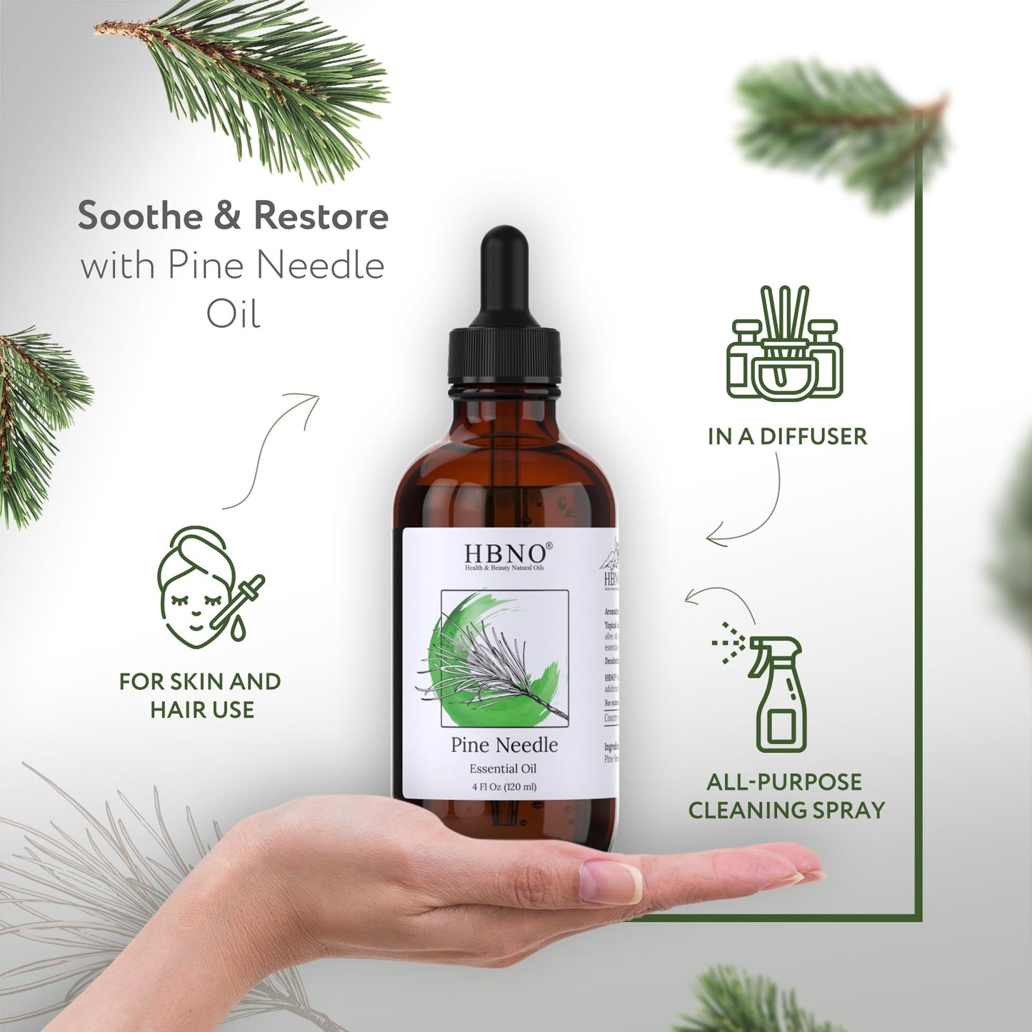 HBNO California Pine Needle Essential Oil 4 oz (120 ml) – Natural, Aromatherapy & DIY