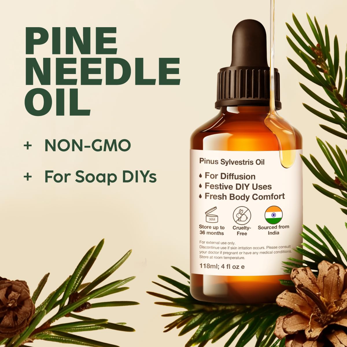 Kukka Pine Essential Oil for Diffuser - 4 Fl Oz - Pine Needle Oil, Woody Scent