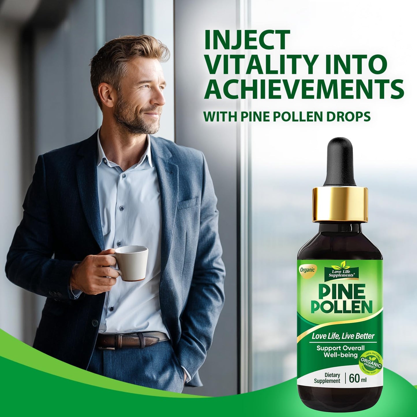 Pine Pollen Tincture Drops - Immune & Energy Support | Sugar-Free Vegan 60mL | Love Life Supplements