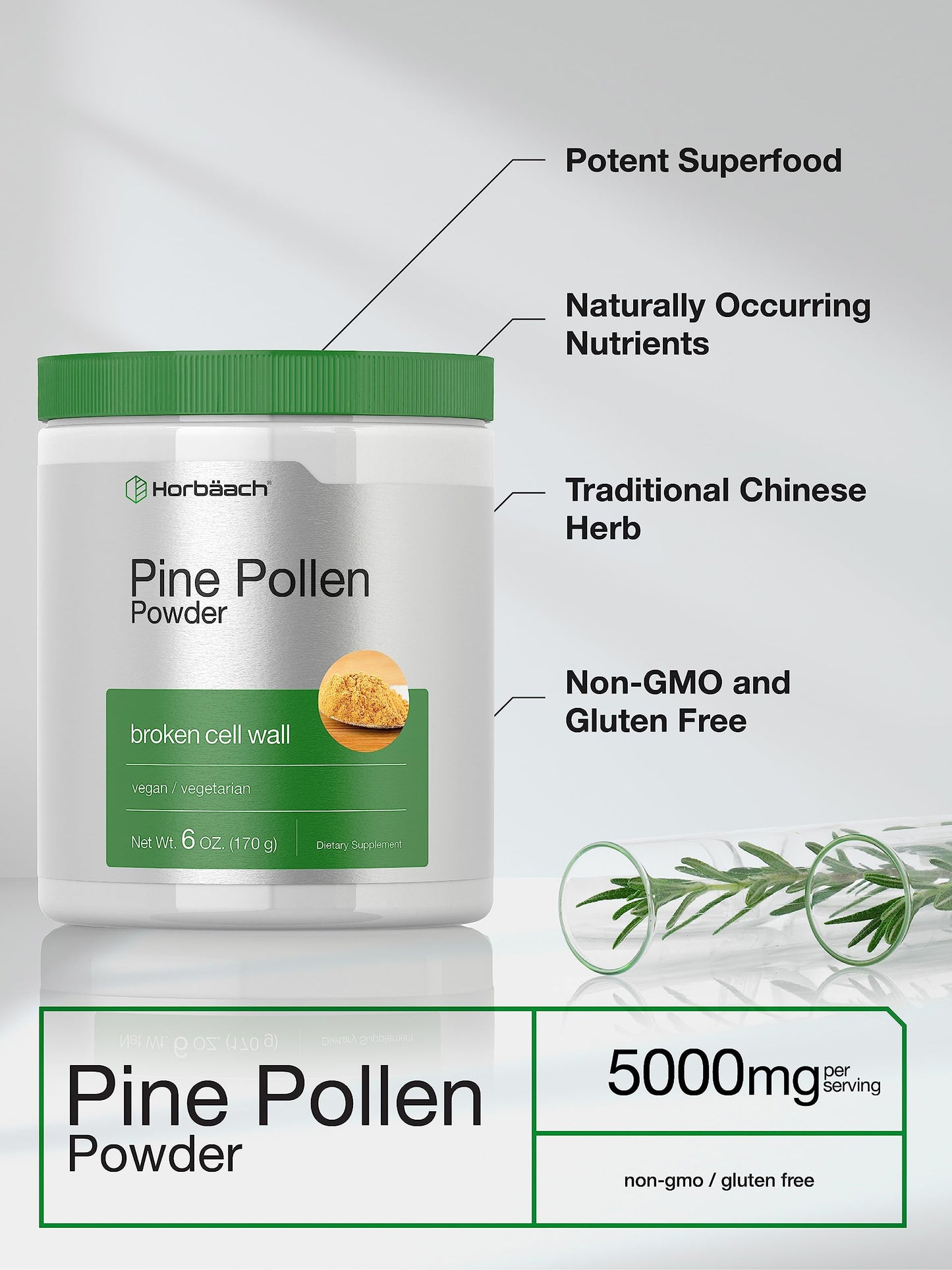 Horbäach Pine Pollen Powder - 6 oz | Nature's Superfood | Non-GMO, Vegetarian, Gluten Free