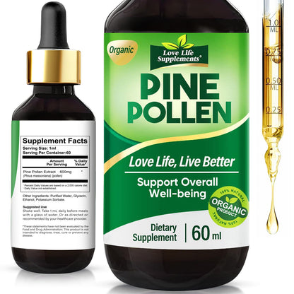 Pine Pollen Tincture Drops - Immune & Energy Support | Sugar-Free Vegan 60mL | Love Life Supplements