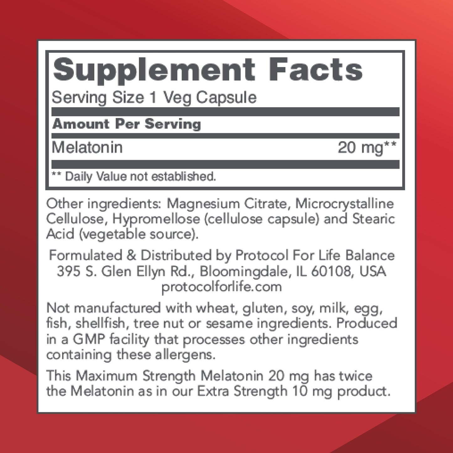 Melatonin Maximum Strength 20 mg – Sleep Support for Adults | 90 Veg Capsules