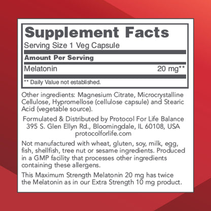 Melatonin Maximum Strength 20 mg – Sleep Support for Adults | 90 Veg Capsules