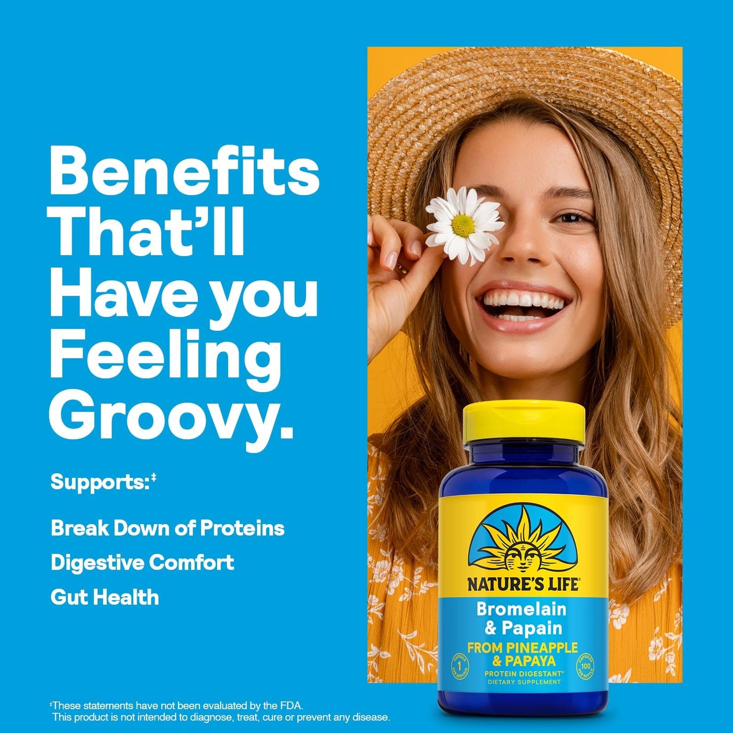 Nature's Life Bromelain & Papain from Pineapple and Papaya - Digestive Enzymes for Women and Men - Protein Digestion, Digestive Health, Gut Health Support - Vegan, 60-Day Guarantee - 100 Servings