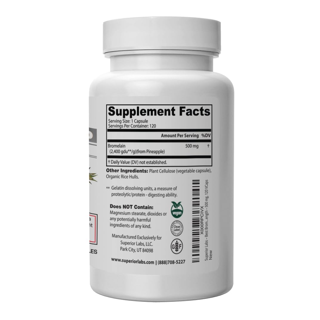 Bromelain 500mg 2400 GDU/g Non-GMO Pineapple Enzyme | Digestive Support 120 Veg Caps