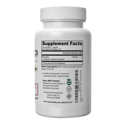 Bromelain 500mg 2400 GDU/g Non-GMO Pineapple Enzyme | Digestive Support 120 Veg Caps