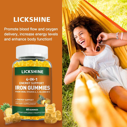 2 Pack Vegan Iron Gummies 100mg – Pineapple Flavor, Vitamin C, A and B – 120 Ct