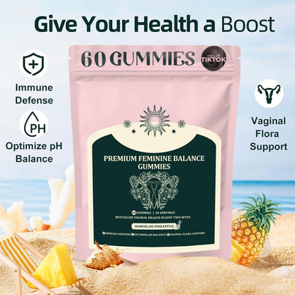 Premium Feminine Balance Gummies for Women | Pineapple Flavor, Gluten-Free, 60 Gummies