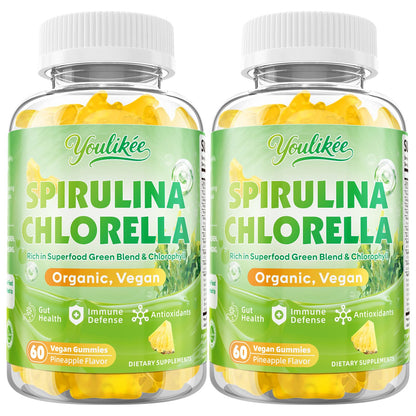 2 Pack Organic Spirulina & Chlorella Gummies – Pineapple Flavor, Vitamin C & Zinc