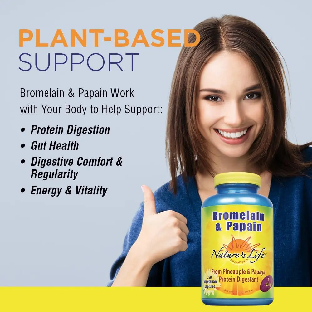 Nature's Life Bromelain & Papain — Digestive Enzymes (250mg, 250 CT) BritishVita | Premium UK Vitamins & Wellness Supplements