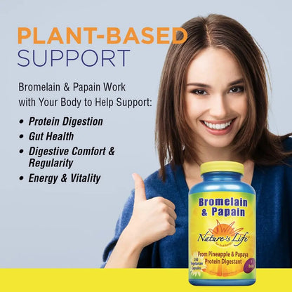 Nature's Life Bromelain & Papain — Digestive Enzymes (250mg, 250 CT) BritishVita | Premium UK Vitamins & Wellness Supplements