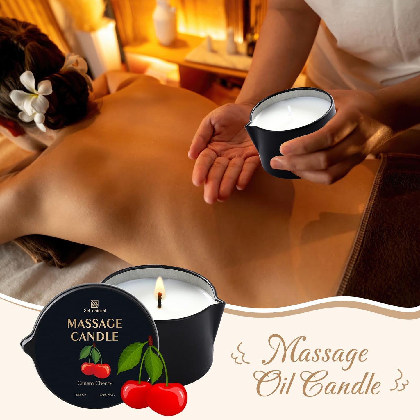 3 Pack Massage Oil Candles 2.35oz – Low Temp Wax (Cream Cherry, Coffee Vanilla, Pineapple Rum)
