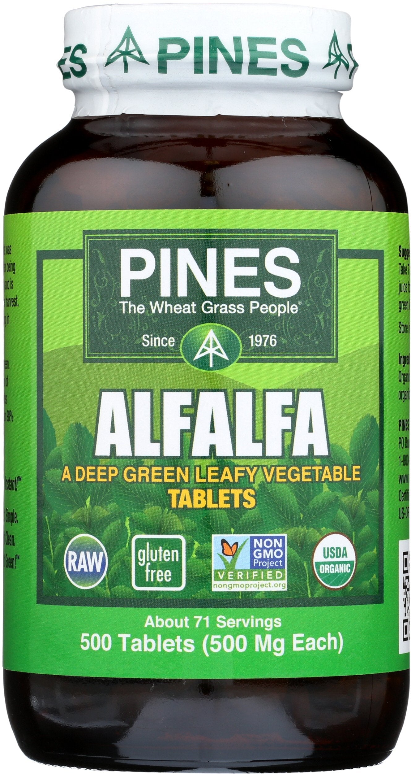 PINES Organic Alfalfa – 500 Count Tablets | Non-GMO, USDA Organic