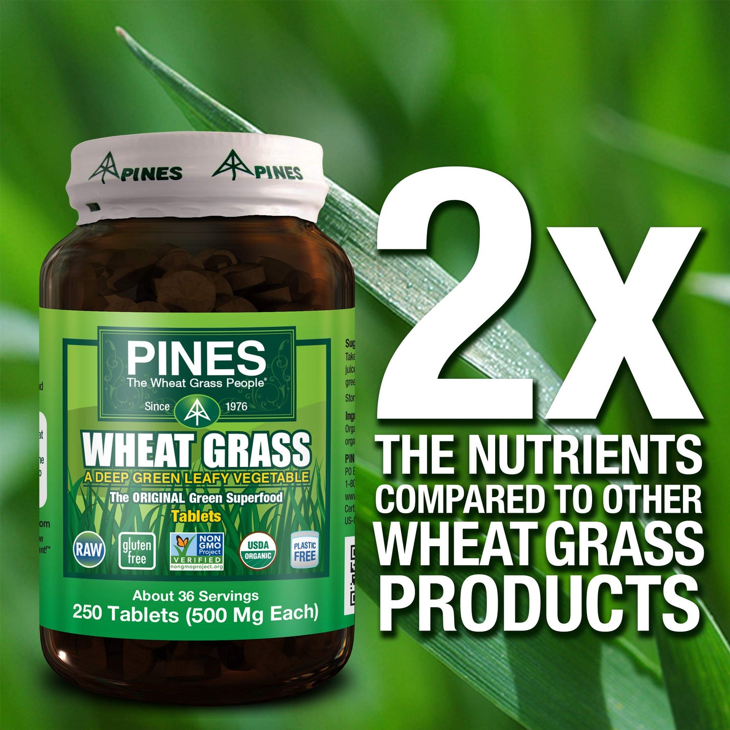 PINES Organic Wheat Grass, 250 Count Tablets | PINES Wheat Grass as featured in the new blockbuster film, Ocean's 8!