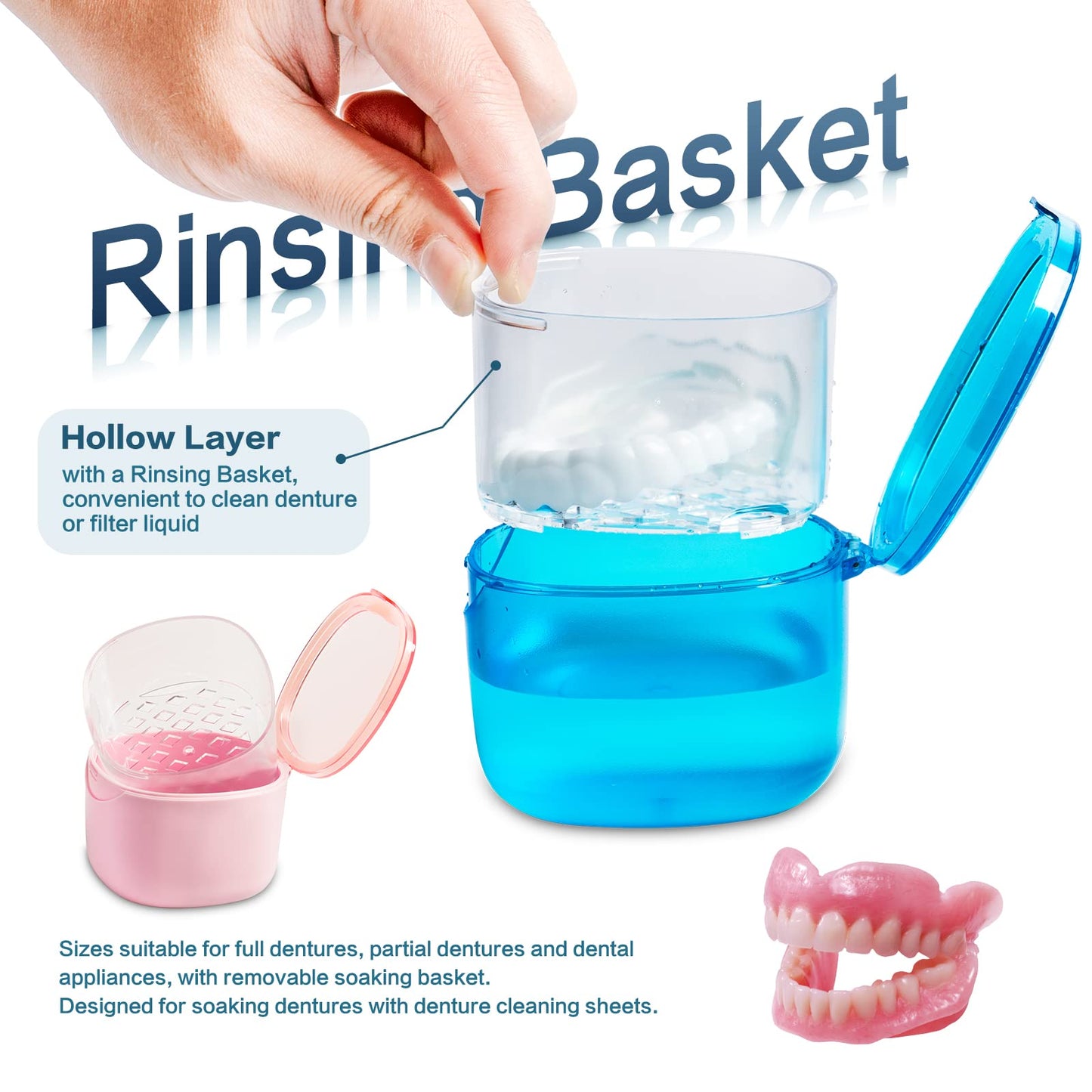 Denture Bath Case – Pink Retainer Cleaning Box | No-Leak Denture Case