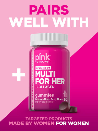 PINK Hair Skin Nails Gummies - 60 Count | Biotin + Collagen | Gluten Free & Non-GMO | Strawberry Flavor