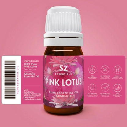 Sz Essentials Pink Lotus Essential Oil - 100% Pure, Nymphaea Nucifera, Therapeutic Grade